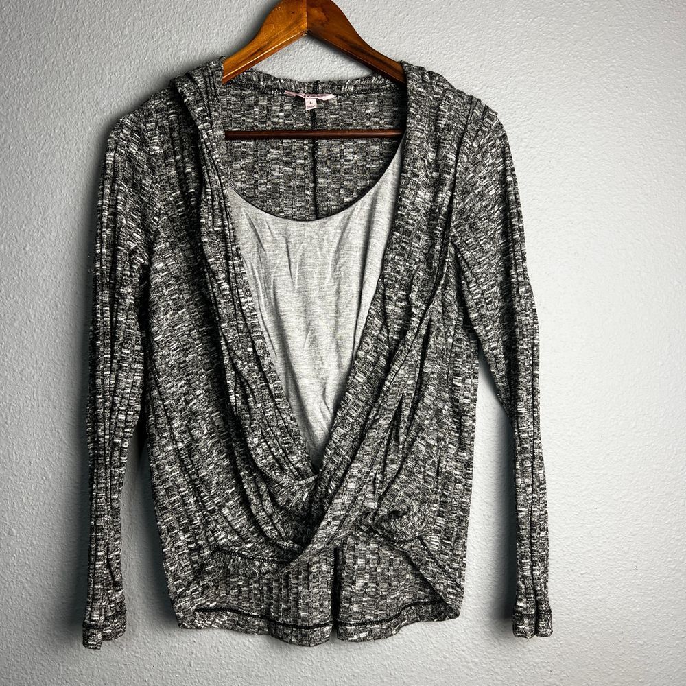 Juicy Couture Marled Knit Twist Front Top with Built-in Tank Layered Look Size L